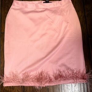 Ashley Stewart Pink Feather-Trimmed Pencil Skirt